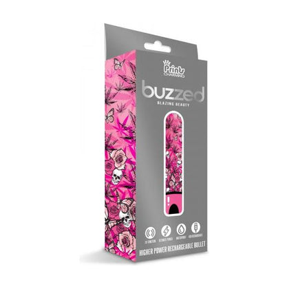 Global Novelties Prints Charming Buzzed Higher Power Rechargeable Bullet Blazing Beauty Vibrator - Model XR-2001 - Women's Clitoral Stimulation - Vibrant Cannabis Print - Adult Naughty Store