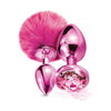 Global Novelties Nixie Metal Butt Plug Set - Pom Pom & Jewel Pink Metallic - Model NBPS-PPJM-001 - Unisex Anal Pleasure - Adult Naughty Store