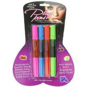 Passionate Pleasures Play Pen Edible Body Paint 4 Pack - Sensual Artistry for Couples - Waterbased, Green Apple, Blue Raspberry, Cherry, Strawberry - Adult Naughty Store