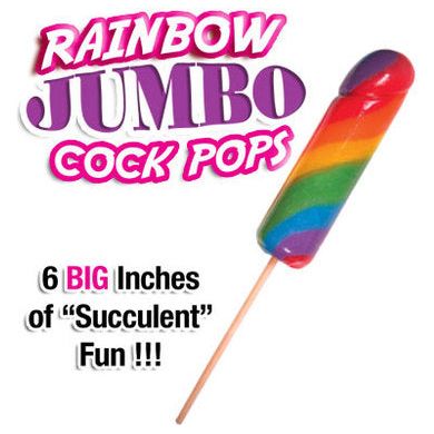 Introducing the PleasureWorks Jumbo Rainbow Cock Pops 6Pc Display - Model JRP-6, Unisex, Pleasure Enhancer, Multi-Colored