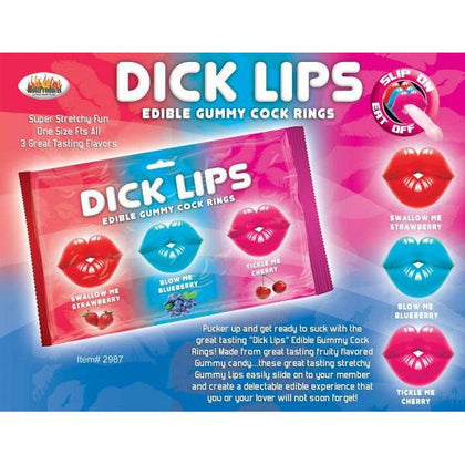 Deliciously Naughty: Dick Lips Gummy Cock Rings 3 Pack - Fun & Flavored Edible Cock Rings for All Genders - Strawberry, Blueberry, and Cherry Flavors