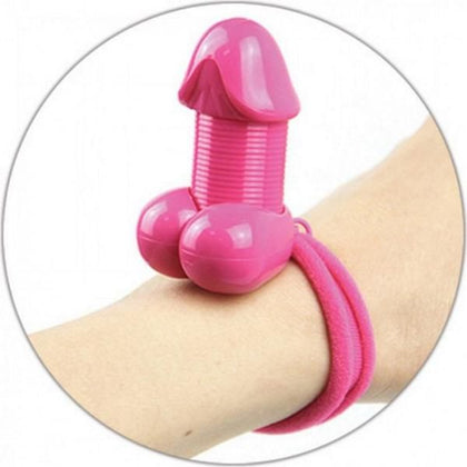 Hott Products Pecker Lastic Hair Tie - Pink, Penis Shaped Hair Band for Ponytails and Bracelet Wear, Adult Novelty Accessory
