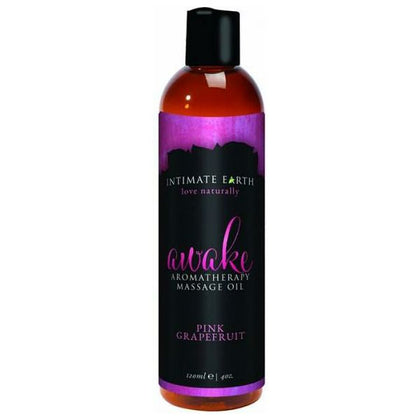 Intimate Earth Awake Massage Oil 4oz - Sensual Pink Grapefruit Aromatherapy Blend for Soothing Massages and Silky Soft Skin
