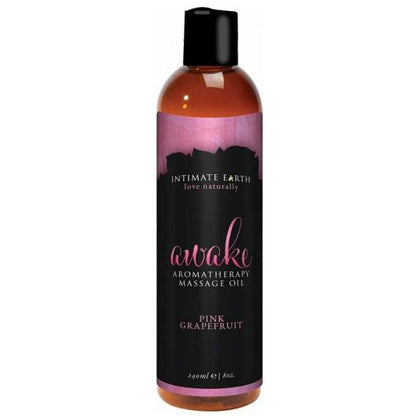 Intimate Earth Awake Massage Oil 8oz - Sensual Pink Grapefruit Aromatherapy Blend for Soothing and Sensual Massages