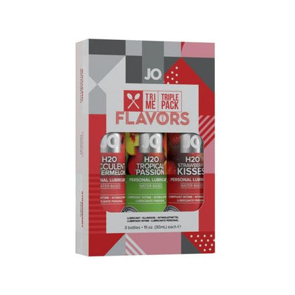 System JO Tri Me Flavors Triple Pack - Flavored Personal Lubricants for Enhanced Intimacy - Watermelon, Tropical Passion, and Strawberry Kisses - 3 x 1 fl oz Bottles - Adult Naughty Store