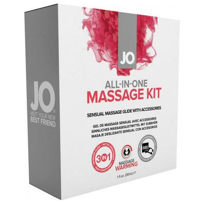 JO All In One Massage Gift Kit - Warming Silicone-Based Glide with Accessories for Sensual Play - Model: Massage Shape - Gender: Unisex - Pleasure Zone: Full Body - Color: Neutral