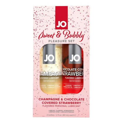 Introducing the JO Sweet & Bubbly Pleasure Set: Champagne Chocolate Strawberry Flavored Lubricant Duo for Couples - Model 2022