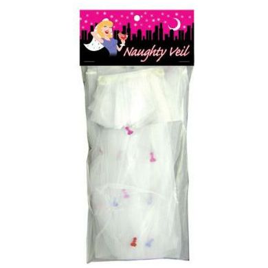 Kheper Games Naughty Veil - Mesh Traditional Style Bachelorette Party Veil with Playful Peckers - Model NV-001 - Women's Last Night Out Accessory - White