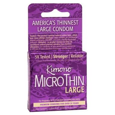 Kimono MicroThin Large Latex Condoms 3 Pack - Premium Ultra-Thin Condoms for Enhanced Sensitivity and Comfort - Adult Naughty Store