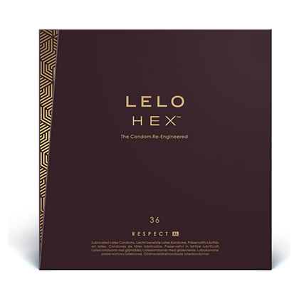 Lelo Hex Respect XL Condoms 36 Pack - Revolutionary Hexagonal Structure for Enhanced Pleasure and Safety - Large Size for Bigger Guys - Natural Latex - 0.045mm Thin - 58mm Diameter - Lightly Lubricated - Available in Various Colors