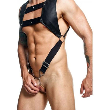 DNGEON Cropped Harness with Cock Ring - Male Basics DMBL08 - Black - Men's Bondage Restraint and Pleasure Toy - Adult Naughty Store