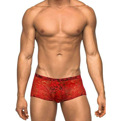 Male Power Underwear Stretch Lace Mini Shorts - Model LRG-001 - Red (Size Large) - Adult Naughty Store