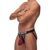 Male Power Cock Pit Fishnet Cock Ring Jock Strap L/XL - Burgundy, Breathable Micro Mesh, Passion Emergency Snap-Off Pouch, Window Pane Design, Waist 36-42 inches - Adult Naughty Store