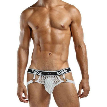 Male Power Peep Show Jock Ring White L-XL: Sensational Men's Nylon Spandex Blend Open Weave Jock Strap for Enhanced Pleasure (Model: Peep Show, L/XL) - Adult Naughty Store