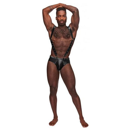 Male Power Uranus Studded Harness Black L/XL - Sensual Faux Leather Fetish Harness for Men's Bondage and Pleasure - Adult Naughty Store