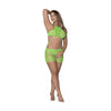 Magic Silk Lingerie Seamless Crotchless Romper Lime Green O/S - Sensual Open Back Halter Strap Intimate Apparel for Women, Naughty Role Play - Size: One Size
