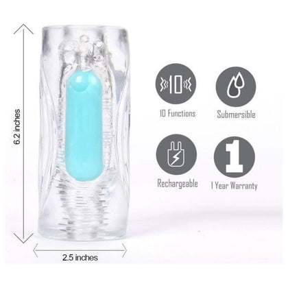 Maia Toys Aster Clear Stroker W- Rechargeable Bullet Vibrator - Male Masturbator - Model AST-001 - Waterproof - 10 Functions - Clear