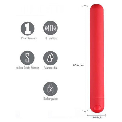 Maia Toys Abbie Long Rechargeable Bullet Vibrator Red - Powerful 10 Function Personal Massager for Women - Intense Pleasure for Clitoral Stimulation - Adult Naughty Store