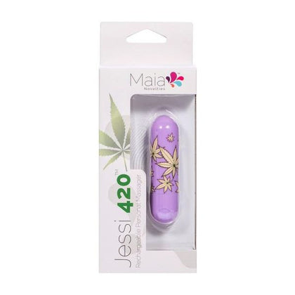 Maia Toys Jessi 420 Purple Remote Mini Bullet Vibrator for Women - Powerful 10 Function Hemp Leaf Print Pleasure Toy - Adult Naughty Store