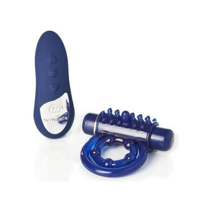 Sensuelle Remote Control Rechargeable Bullet Ring Blue - Powerful Studded Cock Ring for Couples Pleasure