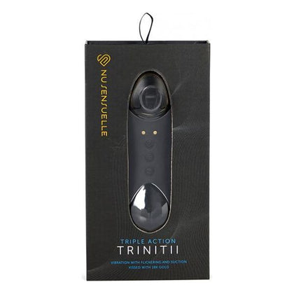 Introducing the Sensuelle Trinitii 18K Gold Black Triple Stimulation Clitoral Vibrator - The Ultimate Pleasure Experience for Women
