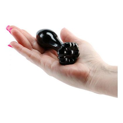 NS Novelties Crystal Flower Black Glass Anal Plug - Model NSN-0718-03 - Unisex Pleasure - Sleek Black - Adult Naughty Store