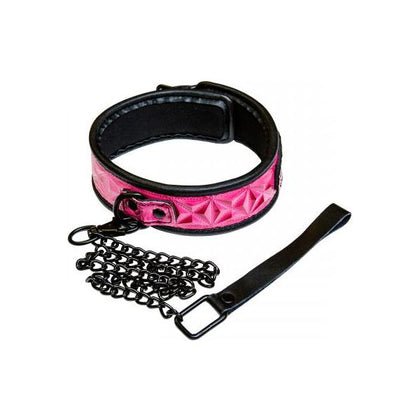 NS Novelties Sinful Collar - Pink Stamped Vinyl and Neoprene Adjustable Bondage Collar and Leash for Extended Wear - Model SC-001 - Unisex - Sensual Pleasure Accessory