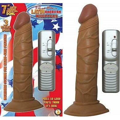 Latin Pleasure Whoppers 7in Vibrating Realistic Skin Dong - Model 7VPSD-001 - Unisex - Multi-Speed - Waterproof - Phthalate-Free - RoHS Compliant - Black - Adult Naughty Store