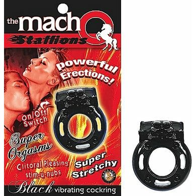 Macho Stallions Vibrating Cock Ring - Model VX-2000 - Male Pleasure Enhancer - Black