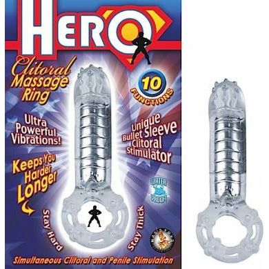 Nasstoys Hero Cock Ring and Clitoral Massager - Model HR-500 - Unisex Pleasure - Clear - Adult Naughty Store