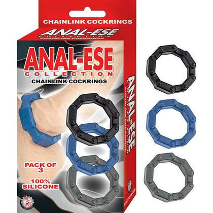 Nasstoys Anal-Ese Collection Chain Link Cock Rings - Model AEC-300 - Male - Pleasure Enhancers - Black/Blue/Gray - Adult Naughty Store