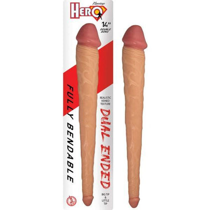 Nasstoys Hero 14in Double Dong Light Skin Beige - Realistic Bendable Dual-Ended Dildo for Both Genders - Enjoy Pleasureful Moments in Style!