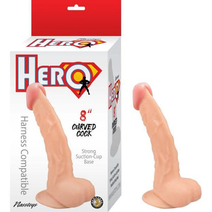 Nasstoys Hero 8-Inch Curved Cock White Light Skin Tone - Model X2022 - Realistic Non-Vibrating Dildo for Harness Compatible Partner and Solo Play