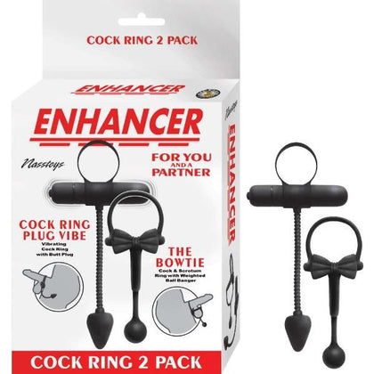 Nasstoys Enhancer Cockring 2pk Black - Ultimate Pleasure for Men: Vibrating Cock Ring with Butt Plug - Model 2023