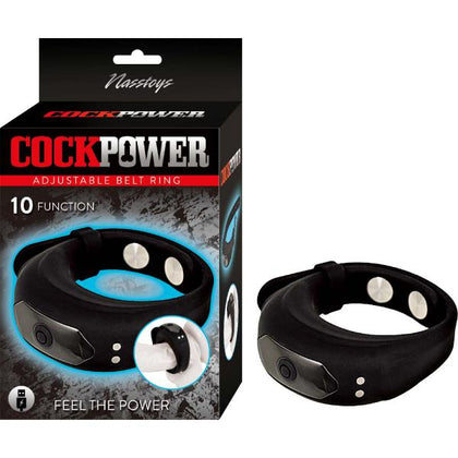 Nasstoys Cockpower Adjustable Belt Ring - Model No. CP-ARB001 - Unisex USB Rechargeable 10 Vibrating Functions Silicone Cock Ring in Black