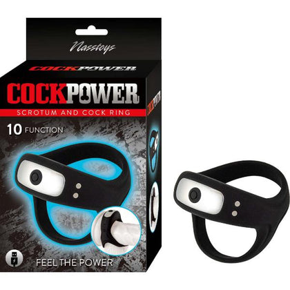 Nasstoys Silicone Rechargeable Cockpower Scrotum & Cock Ring - Model CP-1001 - Unisex - Dual Pleasure Stimulation - Black