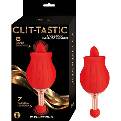 Introducing the Nasstoys Clit Tastic Rose Bud Dual Massager Red: Model Number RT601, a Premium Clitoral Stimulator for Women - Unleash Floral Pleasure