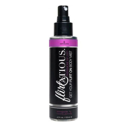 Introducing the Sensual Pleasures Collection: Flirtatious Pheromone Infused Body Mist - Pomegranate Fig Plumeria 4.2oz - Adult Naughty Store