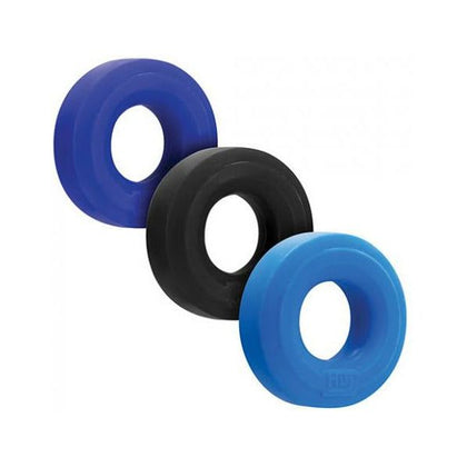 Oxballs Hunky Junk HUJ3 C-Rings 3 Pack Blue/Multi-Color Cock Rings for Men's Intimate Pleasure