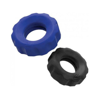 Oxballs Hunky Junk COG 2-Size C-Ring - Model C2TCB - For Men - Enhances Pleasure and Performance - Cobalt Blue and Tar Black