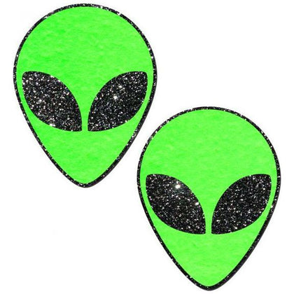 Alien Neon Green Pasties O-S: Glittering Eyes Glow in the Dark Nipple Covers by Pastease
