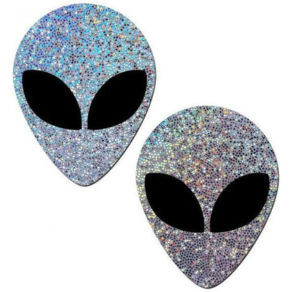 Pastease Silver Glitter Alien with Spacey Black Eyes Nipple Pasties - Sensual Intimates for Women - Model: Alien Glitter 2021 - Enhance Pleasure and Style - Size: 2.4