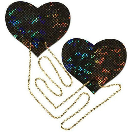 Pastease Black Shattered Disco Ball Heart with Gold Chains Nipple Pasties - Model XG-2021 - Unisex - Sensual Pleasure - 3