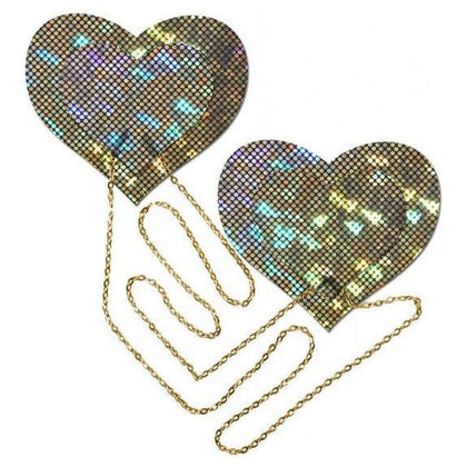 Pastease Brand Gold Shattered Disco Ball Heart with Gold Chains Pasties - Sensual Lingerie Accessory for Women - Model: GDH-001 - Enhance Pleasure and Style with these Glamorous Nipple Covers - Size: 3