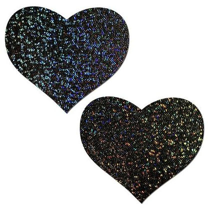 Pastease Glitter Heart Black Pasties - Sparkling Intimate Adornments for Alluring Nipple Pleasure - Set of 2 - One Size Fits Most