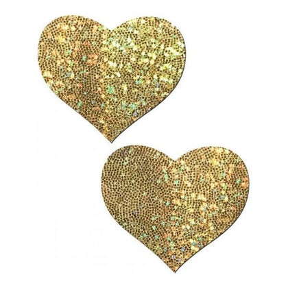 Pastease Gold Glitter Heart Pasties O-S - Sparkling Sensations for Intimate Delights