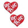 Pastease Red & White Ho Ho Ho Hearts - Glittery Velvet Nipple Pasties for Women - Model: Ho Ho Ho Heart - Size: 3 inches wide by 2.5 inches tall - Latex-Free Adhesive - Waterproof - Handmade  - Adult Naughty Store