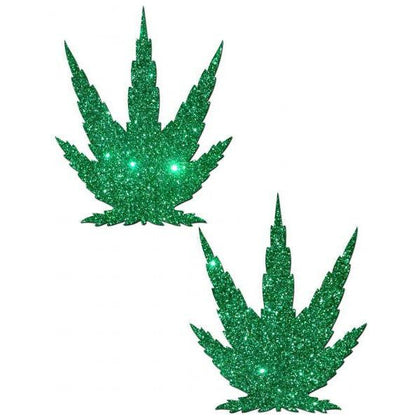 Glittering Green Cannabis Leaf Nipple Covers - Pastease Leaf Green Glitter Pasties (Model: PGL-001) - Unisex - For Sensual and Provocative Moments - One Size Fits Most