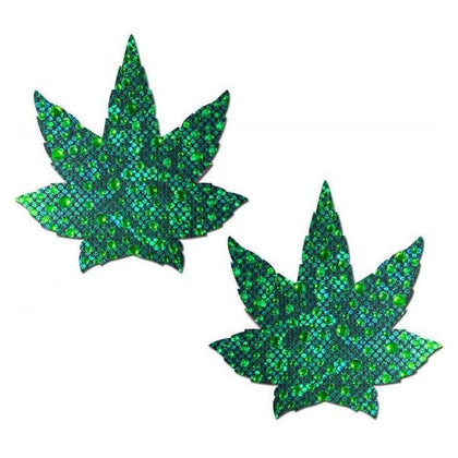 Pastease Indica Pot Leaf Crystal Green Weed Nipple Pasties - Handmade Lingerie for Women, Model: Indica Pot Leaf, Crystal Green Weed Design, Size: 3.1