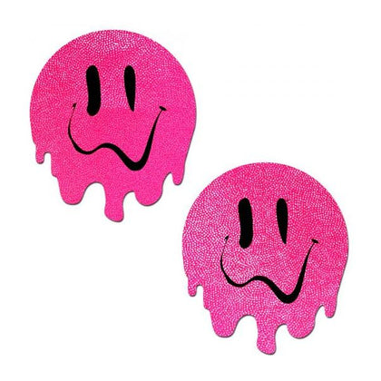 Pastease Melty Smiley Face Neon Pink Nipple Pasties - Model 001, Unisex, Festival Wear, Waterproof Pasties - Adult Naughty Store